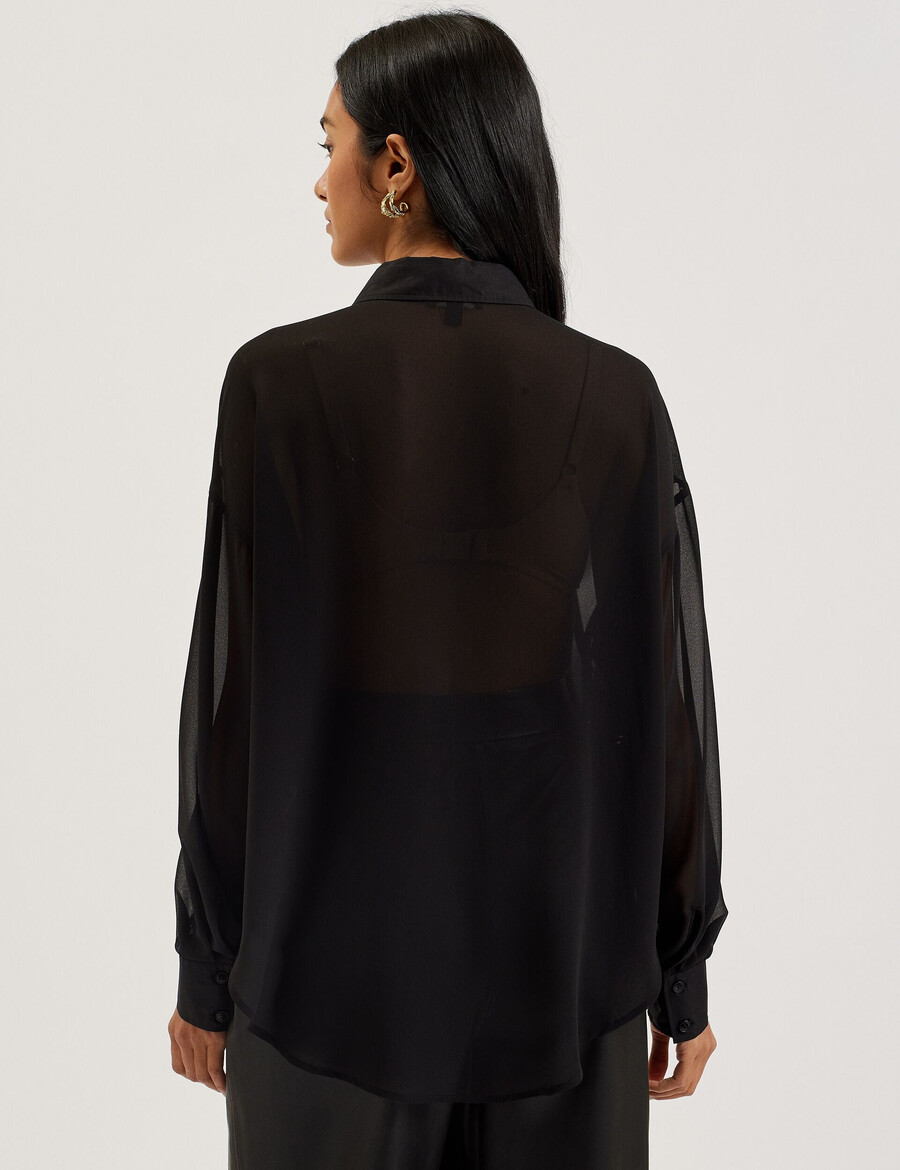 lechosa - blusa de manga comprida transparente com babador frontal