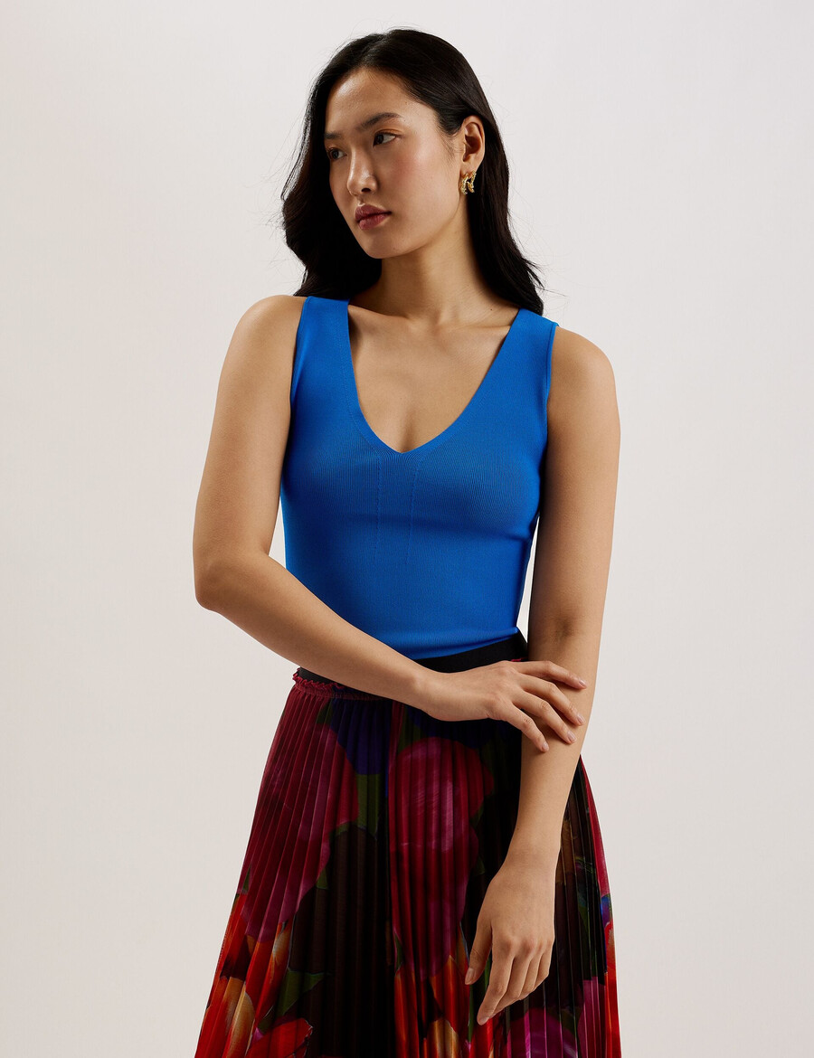 josiiy - blusa de malha sem mangas com decote em v e modelagem justa