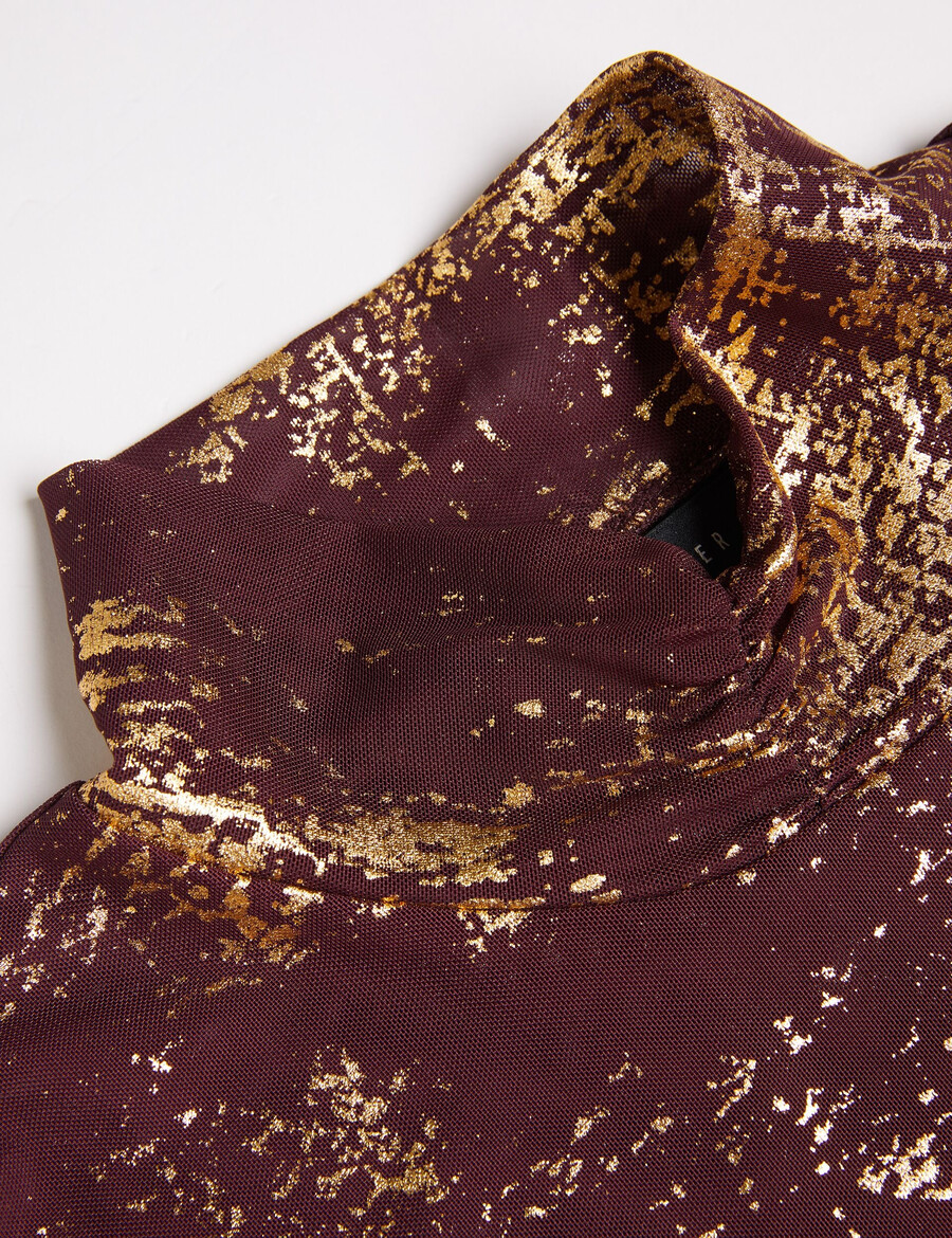 sofiy - blusa de malha com gola alta e estampa metalizada