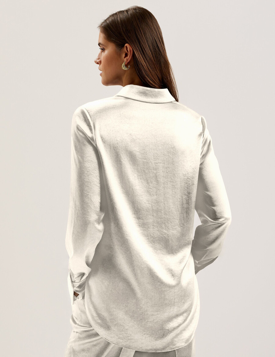 sonora - blusa longa de cetim com carcela coberta