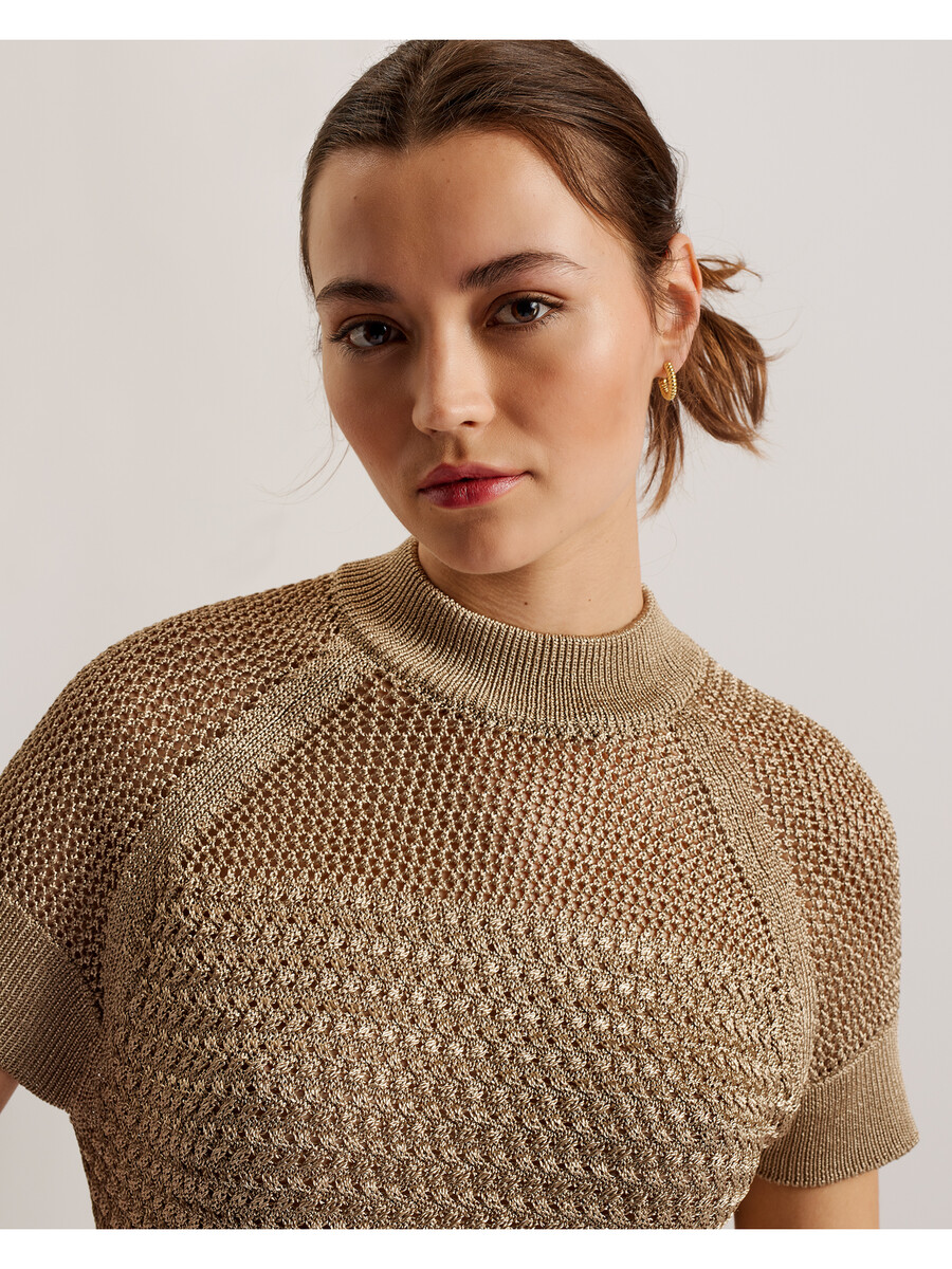 abaly - blusa de manga curta em malha metálica