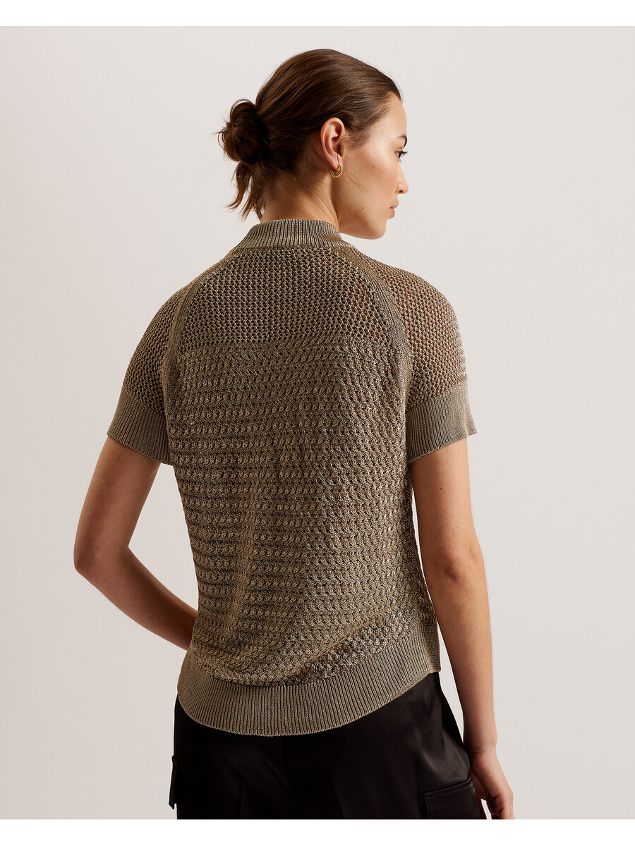 abaly - blusa de manga curta em malha metálica