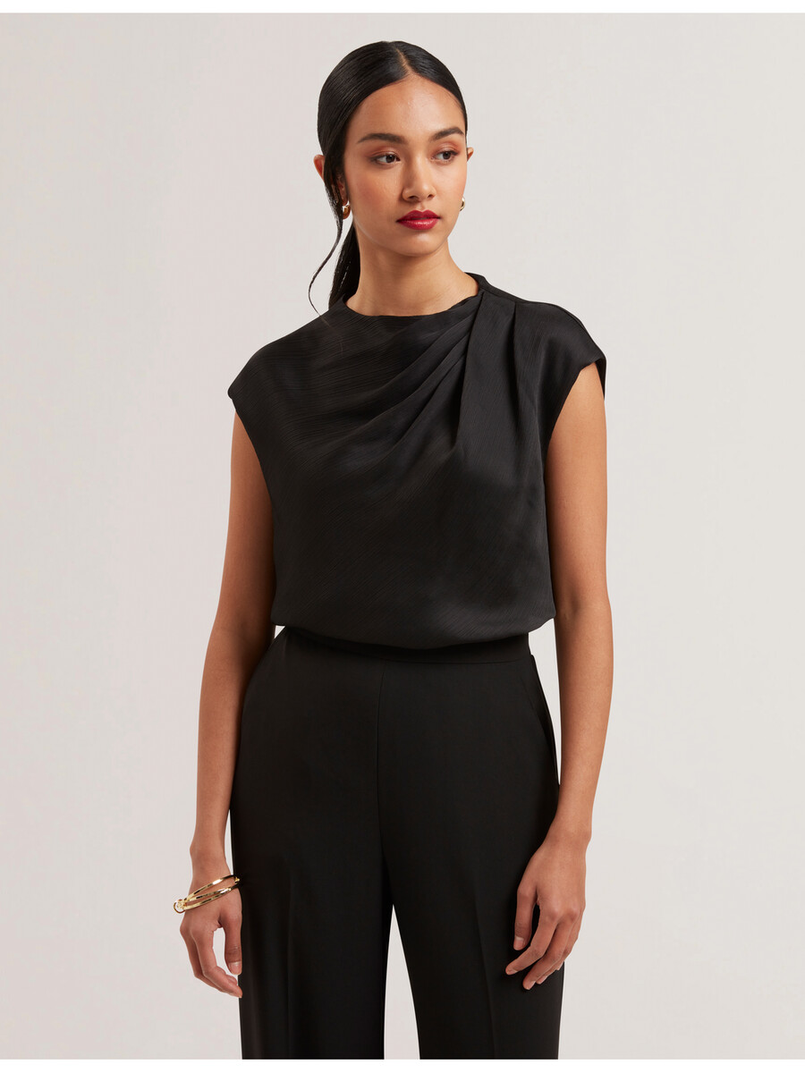 misrina - blusa de cetim com detalhe drapeado no decote