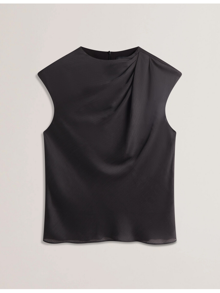 misrina - blusa de cetim com detalhe drapeado no decote