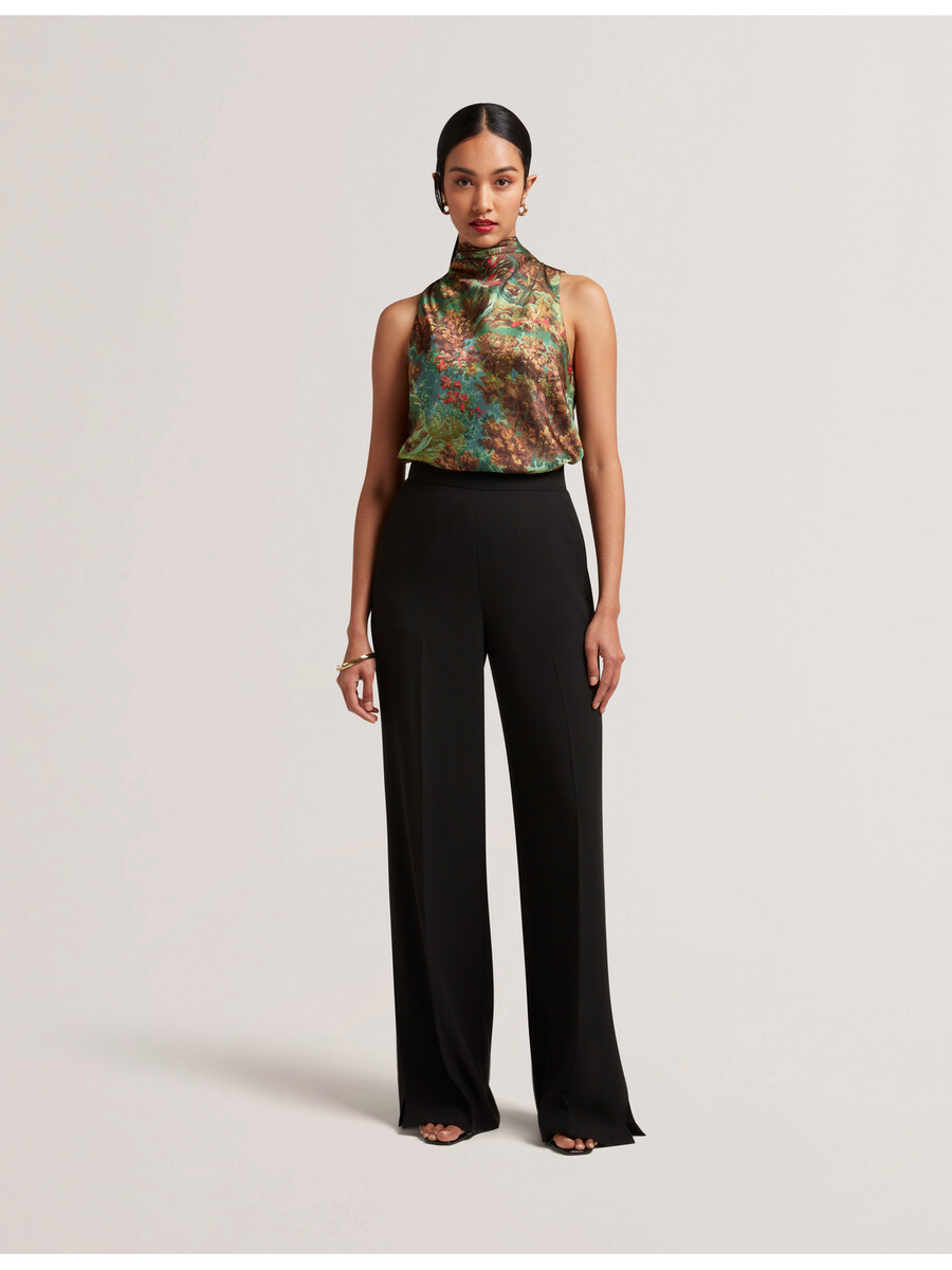 kalnaa - blusa regata de cetim estampada com gola alta e sem mangas