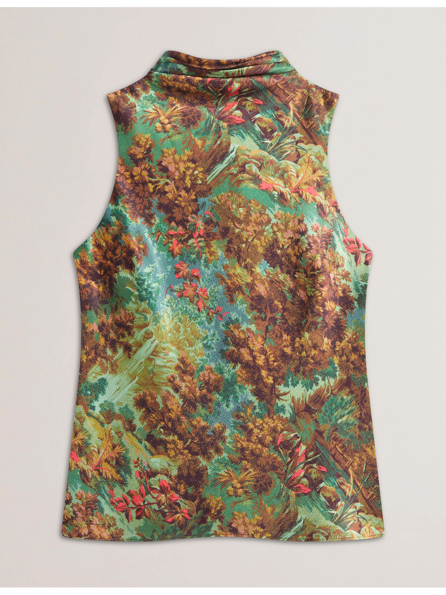 kalnaa - blusa regata de cetim estampada com gola alta e sem mangas